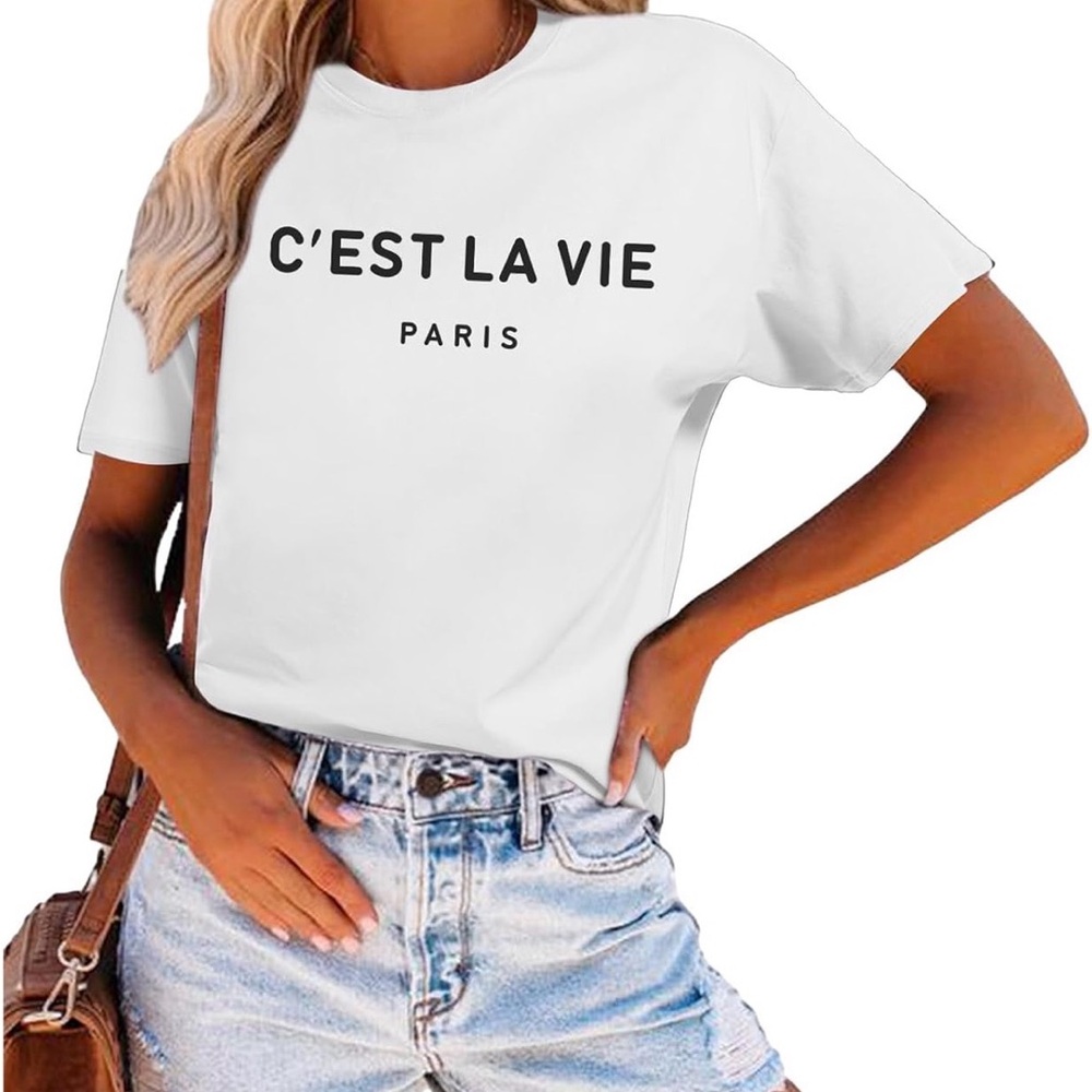 NWOT C'est La Vie Paris White T-Shirt